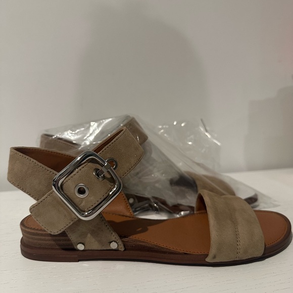 Tan Open-Toe Sandals with Ankle Straps - Picture 2 of 7